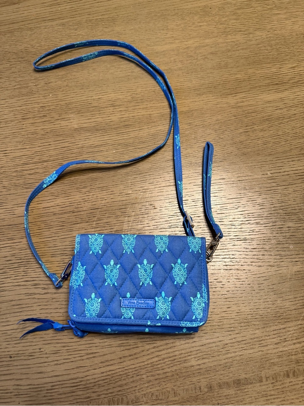Vera Bradley Bright Blue Quilted Crossbody Wallet with Teal Accent